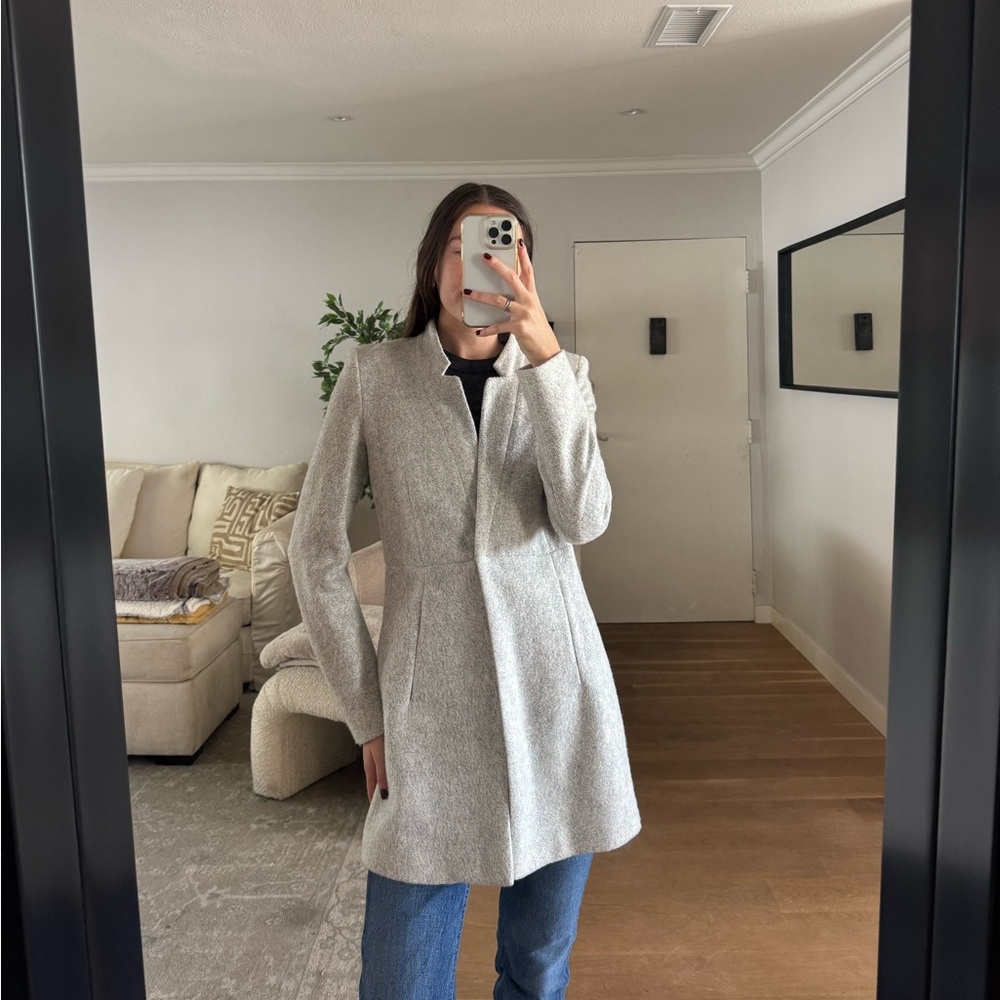 Zara Light Gray Wool-Blend Pea Coat